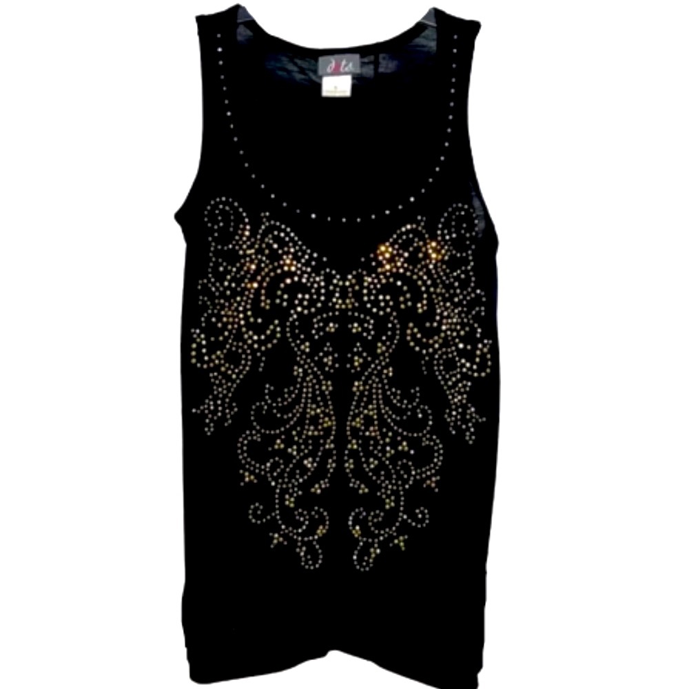 Sparkly Black & Gold Rhinestone Studs Tank Top - Dots - Small